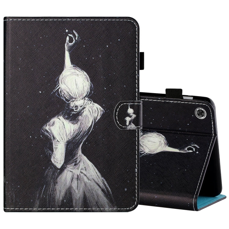 Sewing Thread Horizontal Painted Flat Leather Case with Pen Cover & Anti Skid Strip & Card Slot & Holder & Sleep / Wake-up Function