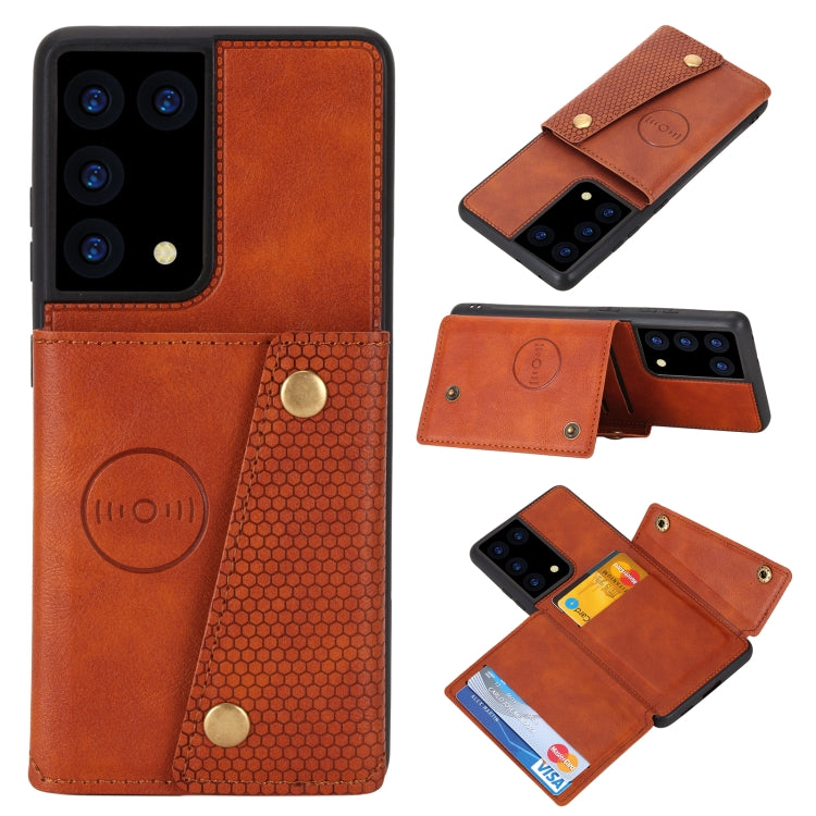 Double Buckle PU + TPU Shockproof Magnetic Protective Case with Card Slot & Holder, For Samsung Galaxy S21 5G, For Samsung Galaxy S21+ 5G, For Samsung Galaxy S21 Ultra 5G