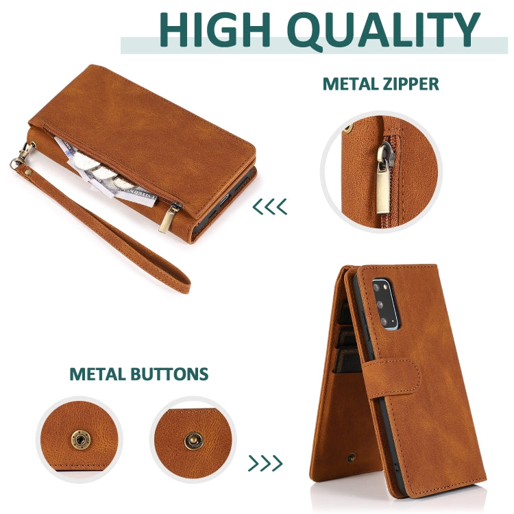 Skin-feel Crazy Horse Texture Zipper Wallet Bag Horizontal Flip Leather Case with Holder & Card Slots & Wallet & Lanyard, For Samsung Galaxy S20, For Samsung Galaxy S20+, For Samsung Galaxy S20 Ultra, For Samsung Galaxy S20 FE 5G�����������������������...