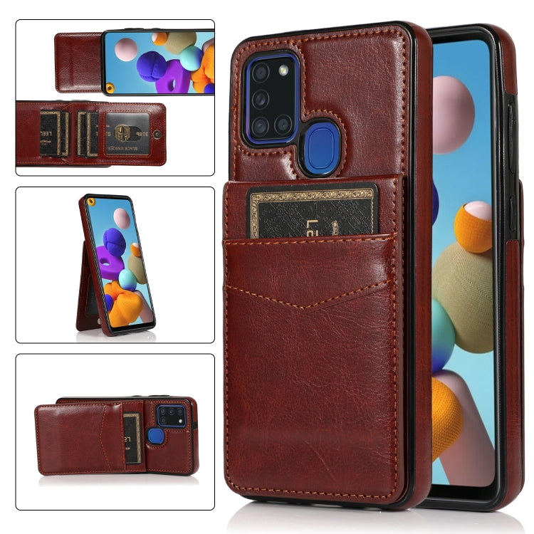 Solid Color PC + TPU Protective Case with Holder & Card Slots, For Samsung Galaxy A21s