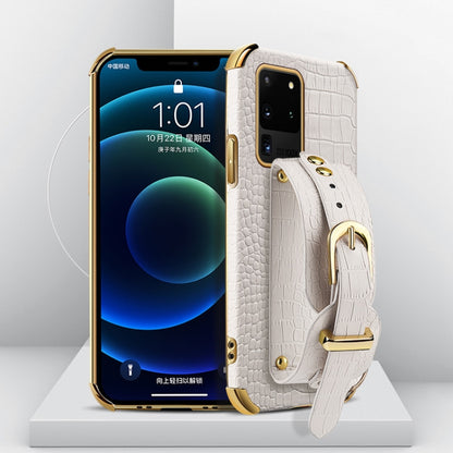 Electroplated TPU Crocodile Pattern Leather Case with Wrist Strap, For Samsung Galaxy A51 4G, For Samsung Galaxy A71 4G, For Samsung Galaxy S20, For Samsung Galaxy S20+, For Samsung Galaxy S20 Ultra