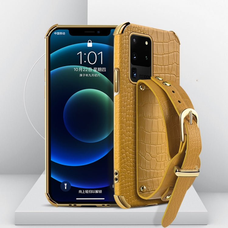 Electroplated TPU Crocodile Pattern Leather Case with Wrist Strap, For Samsung Galaxy A51 4G, For Samsung Galaxy A71 4G, For Samsung Galaxy S20, For Samsung Galaxy S20+, For Samsung Galaxy S20 Ultra