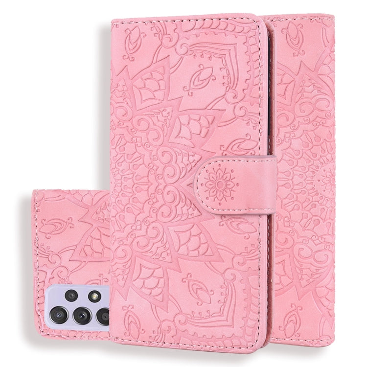 Embossed Sunflower Pattern Horizontal Flip PU Leather Case with Holder & Card Slots & Wallet & Lanyard, For Samsung Galaxy A12, For Samsung Galaxy A52 5G / 4G, For Samsung Galaxy A72 5G / 4G, For SamsungGalaxy A72 5G / 4G