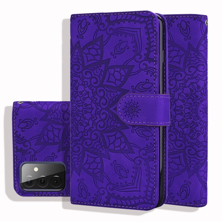 Embossed Sunflower Pattern Horizontal Flip PU Leather Case with Holder & Card Slots & Wallet & Lanyard, For Samsung Galaxy A12, For Samsung Galaxy A52 5G / 4G, For Samsung Galaxy A72 5G / 4G, For SamsungGalaxy A72 5G / 4G