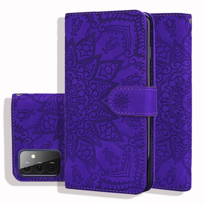 Embossed Sunflower Pattern Horizontal Flip PU Leather Case with Holder & Card Slots & Wallet & Lanyard, For Samsung Galaxy A12, For Samsung Galaxy A52 5G / 4G, For Samsung Galaxy A72 5G / 4G, For SamsungGalaxy A72 5G / 4G