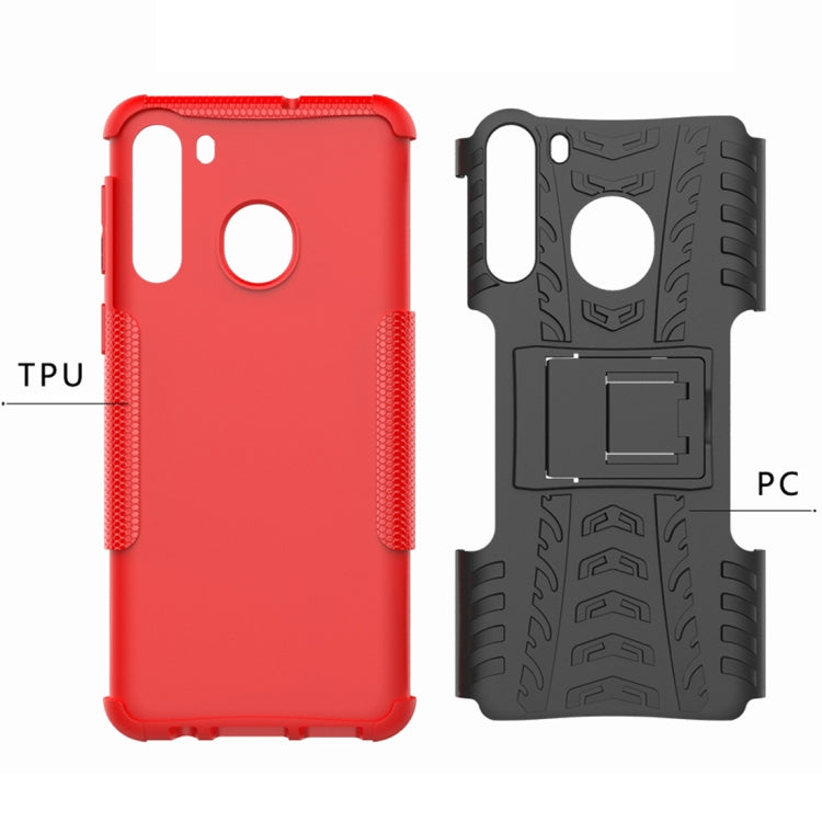 For Samsung Galaxy A21 (US Version) Tire Texture Shockproof TPU+PC Protective Case with Holder, For Samsung Galaxy A21 (US Version)
