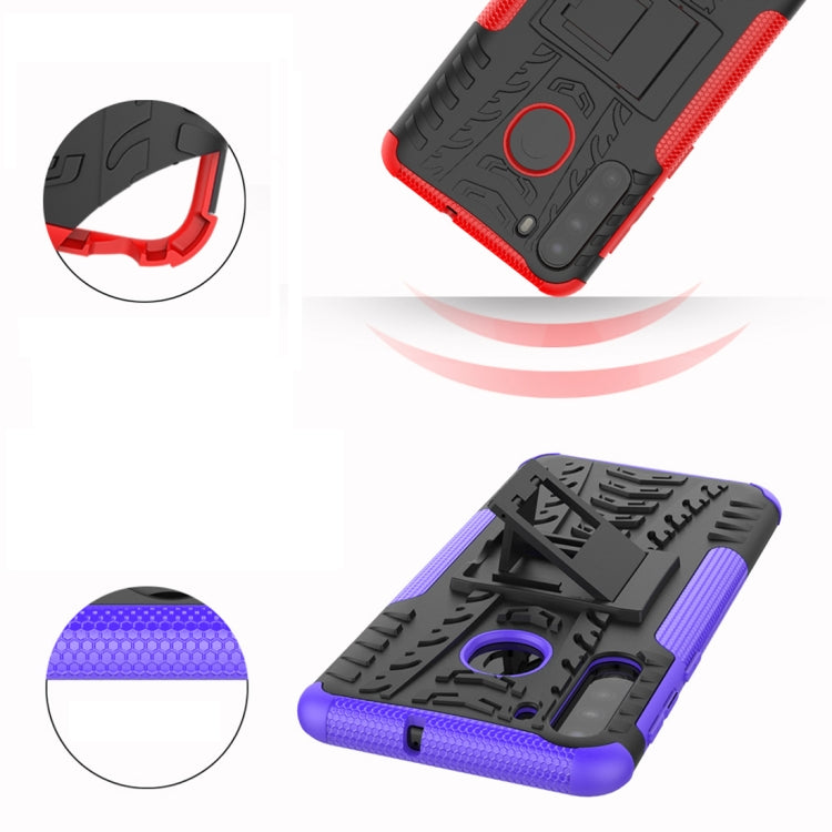 For Samsung Galaxy A21 (US Version) Tire Texture Shockproof TPU+PC Protective Case with Holder, For Samsung Galaxy A21 (US Version)