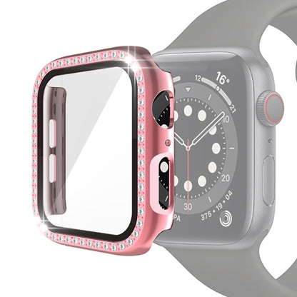 Electroplating PC Single Row Diamond Protective Case with Tempered Glass Film For Apple Watch Series