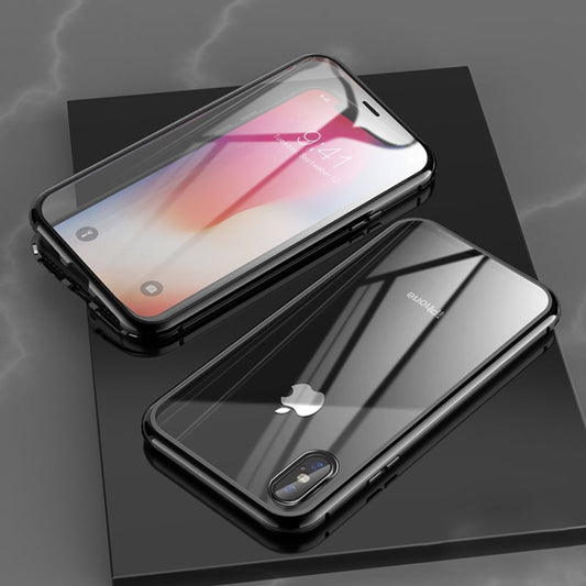Ultra Slim Double Sides Magnetic Adsorption Angular Frame Tempered Glass Magnet Flip Case