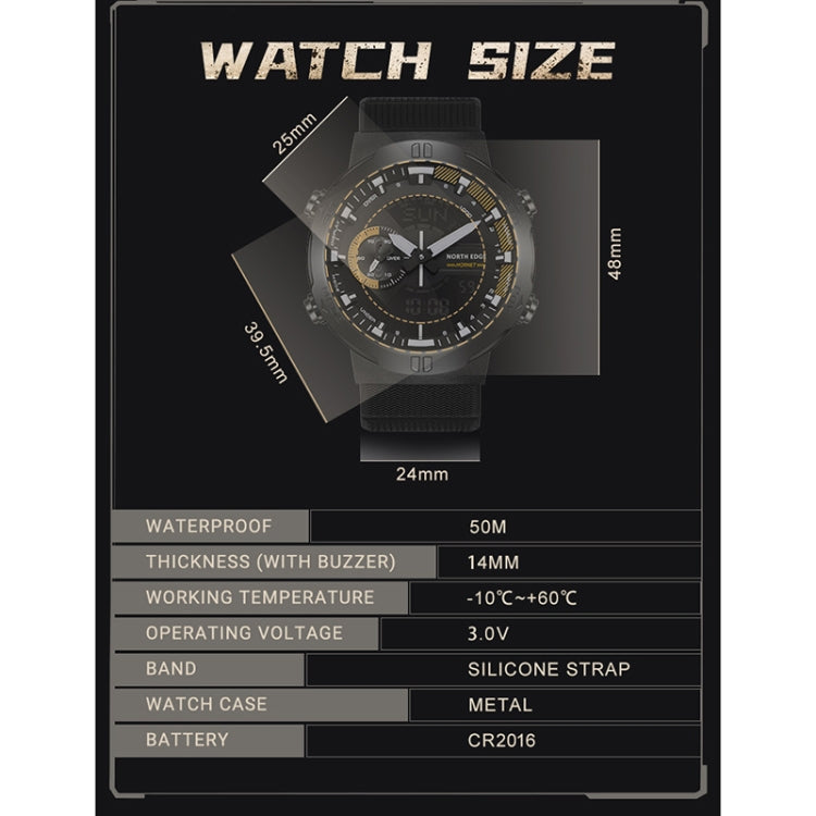 NORTH EDGE HORNET Dual Digital Alarm Clock Timing Men Luminous Sports Watch