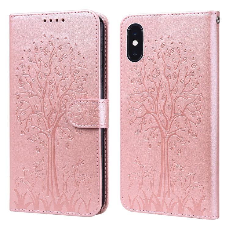 Tree & Deer Pattern Pressed Printing Horizontal Flip Leather Phone Case, For iPhone 13, For iPhone X / XS, For iPhone XR