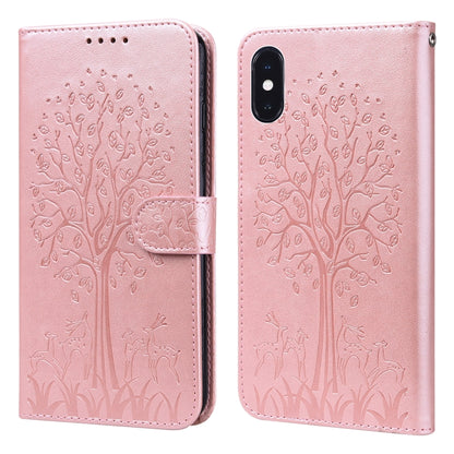 Tree & Deer Pattern Pressed Printing Horizontal Flip Leather Phone Case, For iPhone 13, For iPhone X / XS, For iPhone XR