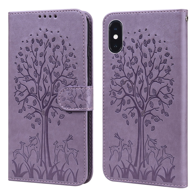 Tree & Deer Pattern Pressed Printing Horizontal Flip Leather Phone Case, For iPhone 13, For iPhone X / XS, For iPhone XR