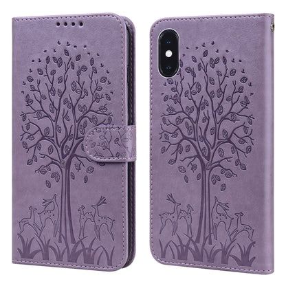 Tree & Deer Pattern Pressed Printing Horizontal Flip Leather Phone Case, For iPhone 13, For iPhone X / XS, For iPhone XR