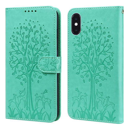 Tree & Deer Pattern Pressed Printing Horizontal Flip Leather Phone Case, For iPhone 13, For iPhone X / XS, For iPhone XR