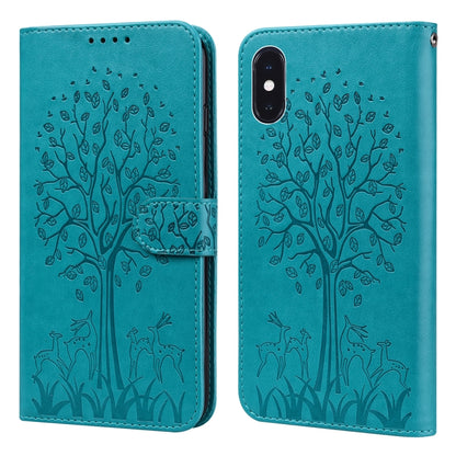 Tree & Deer Pattern Pressed Printing Horizontal Flip Leather Phone Case, For iPhone 13, For iPhone X / XS, For iPhone XR