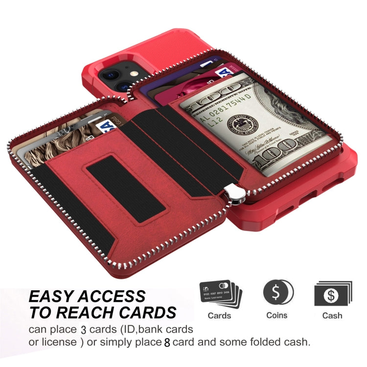 Zipper Wallet Card Bag PU Back Case, For iPhone 11, For iPhone X / XS