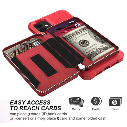 Zipper Wallet Card Bag PU Back Case, For iPhone 11, For iPhone X / XS