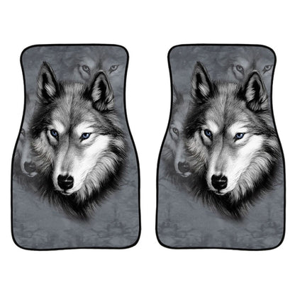 2 in 1 Universal Printing Auto Car Floor Mats Set, 4500GO, Grey Wolf, Black-Yellow Flowers