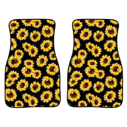 2 in 1 Universal Printing Auto Car Floor Mats Set, 4500GO, Grey Wolf, Black-Yellow Flowers