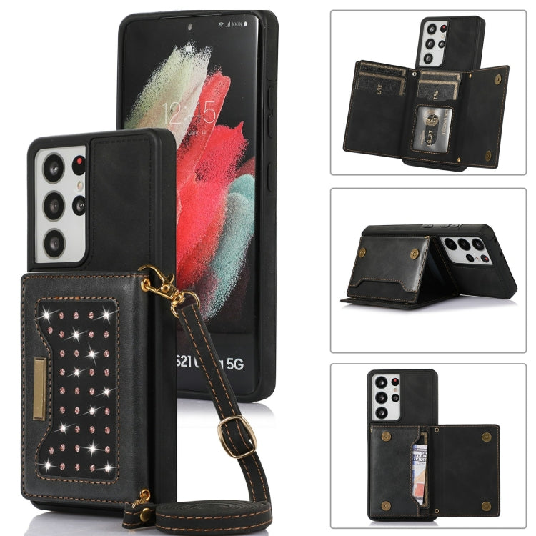 Three-fold RFID Leather Phone Case with Lanyard, For Samsung Galaxy Note20 Ultra, For Samsung Galaxy S20, For Samsung Galaxy S20+, For Samsung Galaxy S20 FE, For Samsung Galaxy S21, For Samsung Galaxy S22, For Samsung Galaxy S21 Ultra������������������...