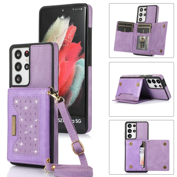 Three-fold RFID Leather Phone Case with Lanyard, For Samsung Galaxy Note20 Ultra, For Samsung Galaxy S20, For Samsung Galaxy S20+, For Samsung Galaxy S20 FE, For Samsung Galaxy S21, For Samsung Galaxy S22, For Samsung Galaxy S21 Ultra������������������...