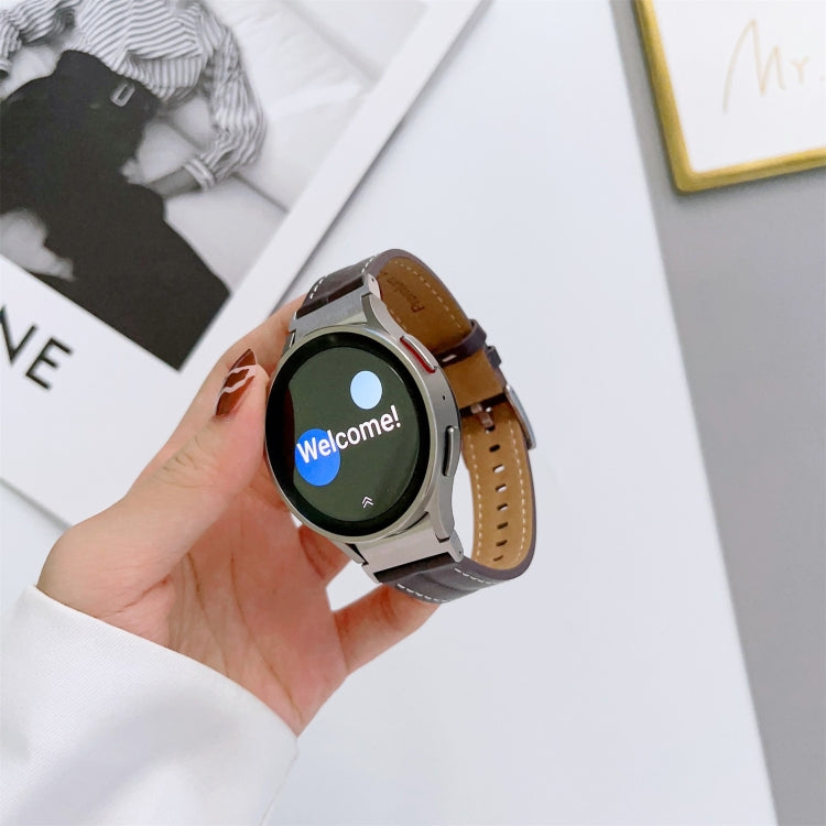 Grooved Genuine Leather Watch Band