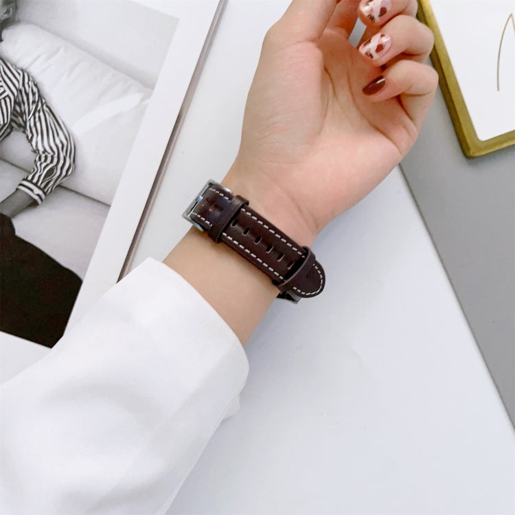 Grooved Genuine Leather Watch Band