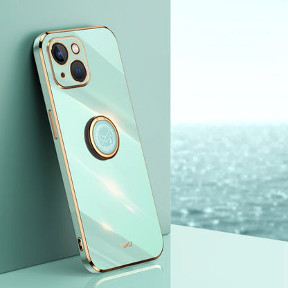 XINLI Straight Edge 6D Electroplate TPU Phone Case with Ring Holder, For iPhone 14, For iPhone 14 Plus, For iPhone 14 Pro, For iPhone 14 Pro Max, For iPhone 13, For iPhone 13 mini