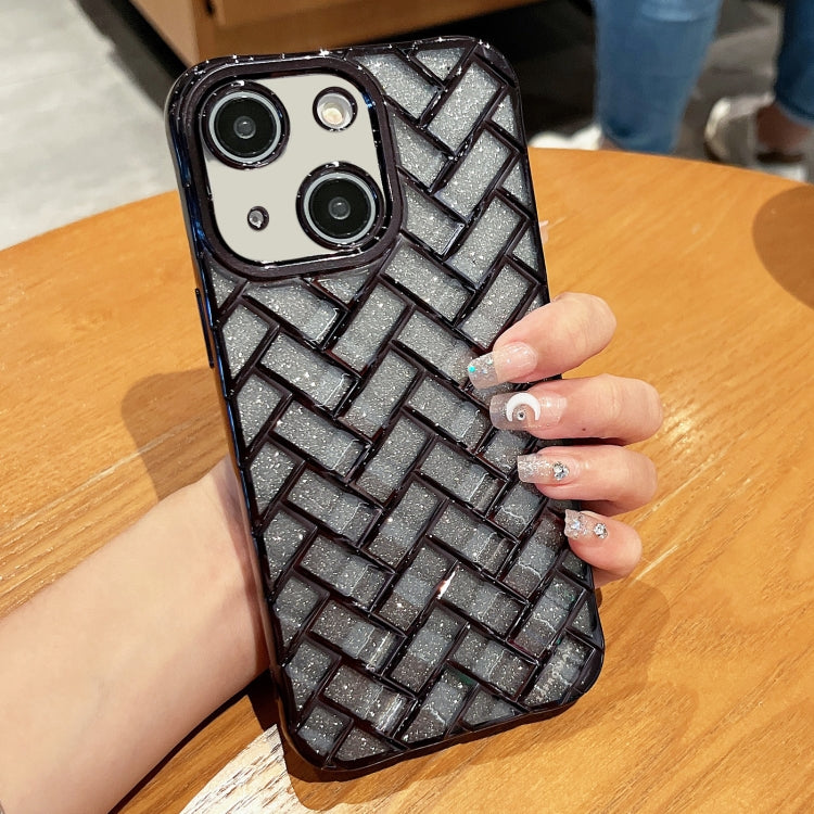 Woven Grid 3D Electroplating Laser Engraving Glitter Paper Phone Case, For iPhone 14, For iPhone 14 Pro, For iPhone 14 Pro Max, For iPhone 13 Pro Max, For iPhone 13 Pro, For iPhone 13, For iPhone 12, For iPhone 12 Pro Max