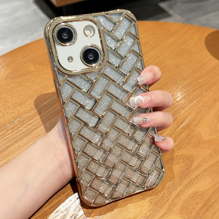 Woven Grid 3D Electroplating Laser Engraving Glitter Paper Phone Case, For iPhone 14, For iPhone 14 Pro, For iPhone 14 Pro Max, For iPhone 13 Pro Max, For iPhone 13 Pro, For iPhone 13, For iPhone 12, For iPhone 12 Pro Max