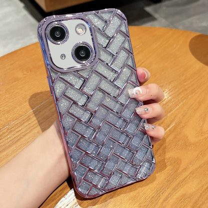 Woven Grid 3D Electroplating Laser Engraving Glitter Paper Phone Case, For iPhone 14, For iPhone 14 Pro, For iPhone 14 Pro Max, For iPhone 13 Pro Max, For iPhone 13 Pro, For iPhone 13, For iPhone 12, For iPhone 12 Pro Max