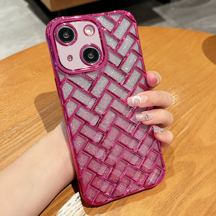 Woven Grid 3D Electroplating Laser Engraving Glitter Paper Phone Case, For iPhone 14, For iPhone 14 Pro, For iPhone 14 Pro Max, For iPhone 13 Pro Max, For iPhone 13 Pro, For iPhone 13, For iPhone 12, For iPhone 12 Pro Max