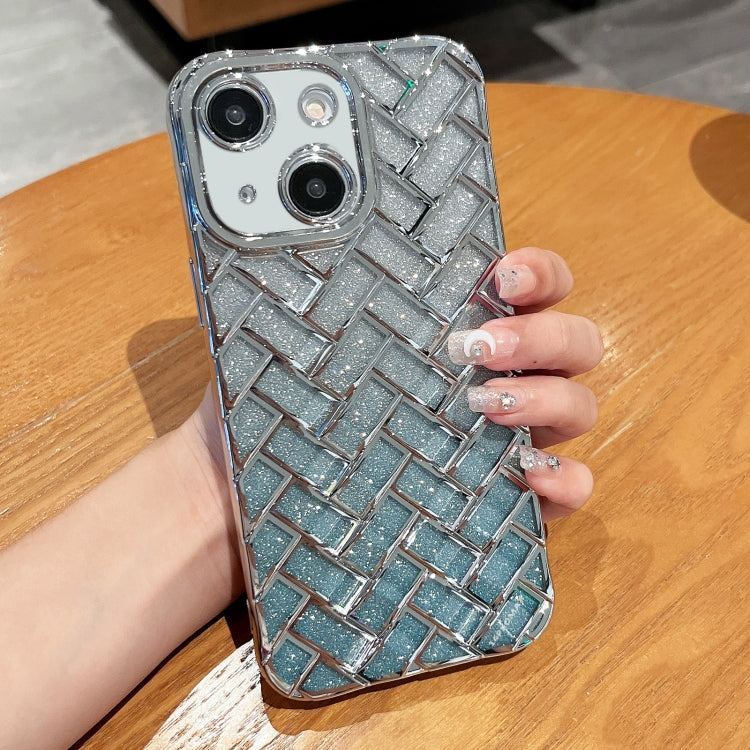 Woven Grid 3D Electroplating Laser Engraving Glitter Paper Phone Case, For iPhone 14, For iPhone 14 Pro, For iPhone 14 Pro Max, For iPhone 13 Pro Max, For iPhone 13 Pro, For iPhone 13, For iPhone 12, For iPhone 12 Pro Max