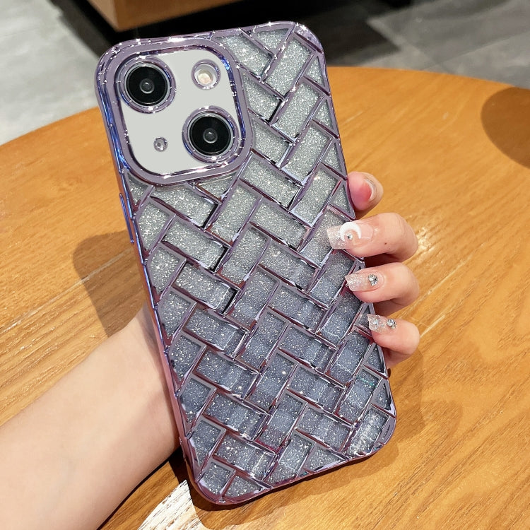 Woven Grid 3D Electroplating Laser Engraving Glitter Paper Phone Case, For iPhone 14, For iPhone 14 Pro, For iPhone 14 Pro Max, For iPhone 13 Pro Max, For iPhone 13 Pro, For iPhone 13, For iPhone 12, For iPhone 12 Pro Max
