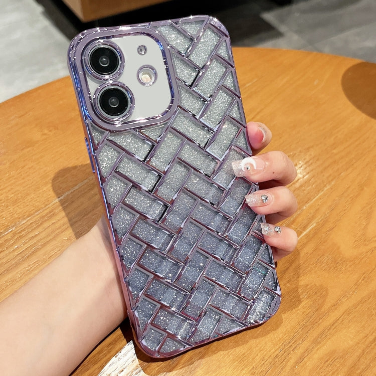 Woven Grid 3D Electroplating Laser Engraving Glitter Paper Phone Case, For iPhone 14, For iPhone 14 Pro, For iPhone 14 Pro Max, For iPhone 13 Pro Max, For iPhone 13 Pro, For iPhone 13, For iPhone 12, For iPhone 12 Pro Max
