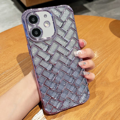 Woven Grid 3D Electroplating Laser Engraving Glitter Paper Phone Case, For iPhone 14, For iPhone 14 Pro, For iPhone 14 Pro Max, For iPhone 13 Pro Max, For iPhone 13 Pro, For iPhone 13, For iPhone 12, For iPhone 12 Pro Max