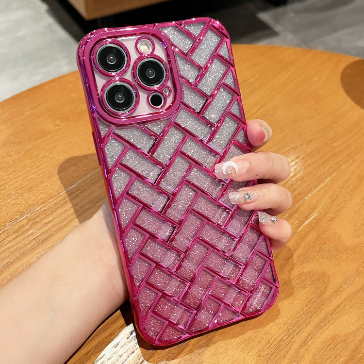 Woven Grid 3D Electroplating Laser Engraving Glitter Paper Phone Case, For iPhone 14, For iPhone 14 Pro, For iPhone 14 Pro Max, For iPhone 13 Pro Max, For iPhone 13 Pro, For iPhone 13, For iPhone 12, For iPhone 12 Pro Max