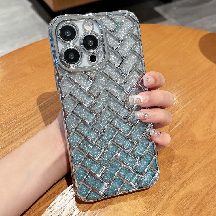 Woven Grid 3D Electroplating Laser Engraving Glitter Paper Phone Case, For iPhone 14, For iPhone 14 Pro, For iPhone 14 Pro Max, For iPhone 13 Pro Max, For iPhone 13 Pro, For iPhone 13, For iPhone 12, For iPhone 12 Pro Max