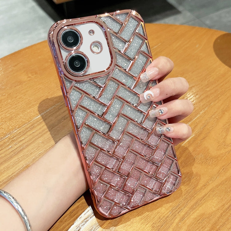 Woven Grid 3D Electroplating Laser Engraving Glitter Paper Phone Case, For iPhone 12 Pro, For iPhone 11