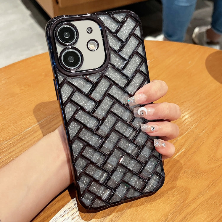 Woven Grid 3D Electroplating Laser Engraving Glitter Paper Phone Case, For iPhone 12 Pro, For iPhone 11
