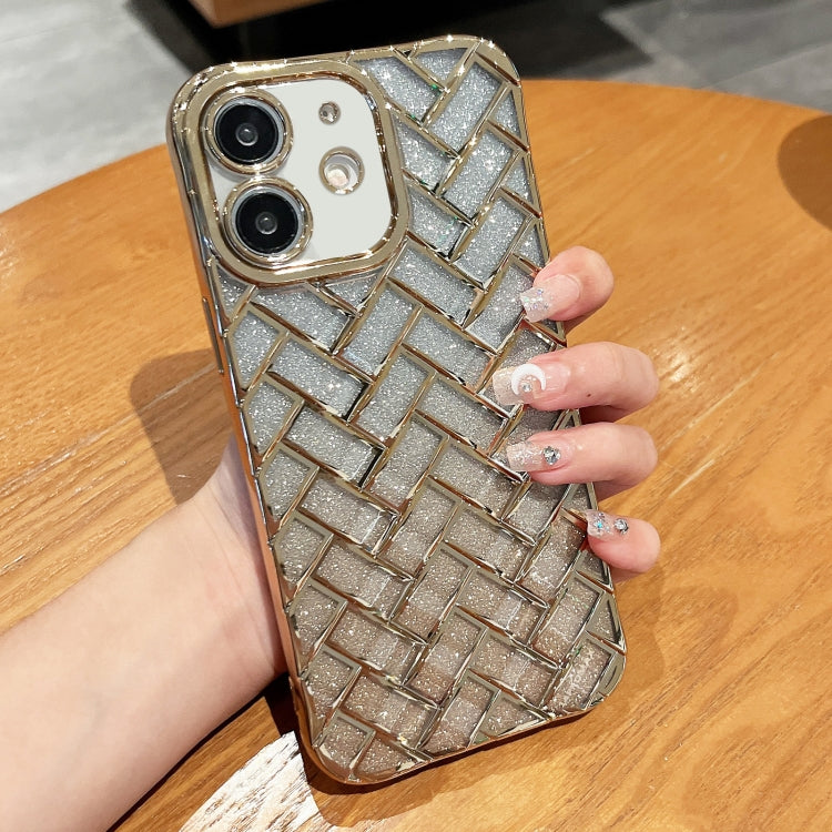 Woven Grid 3D Electroplating Laser Engraving Glitter Paper Phone Case, For iPhone 12 Pro, For iPhone 11