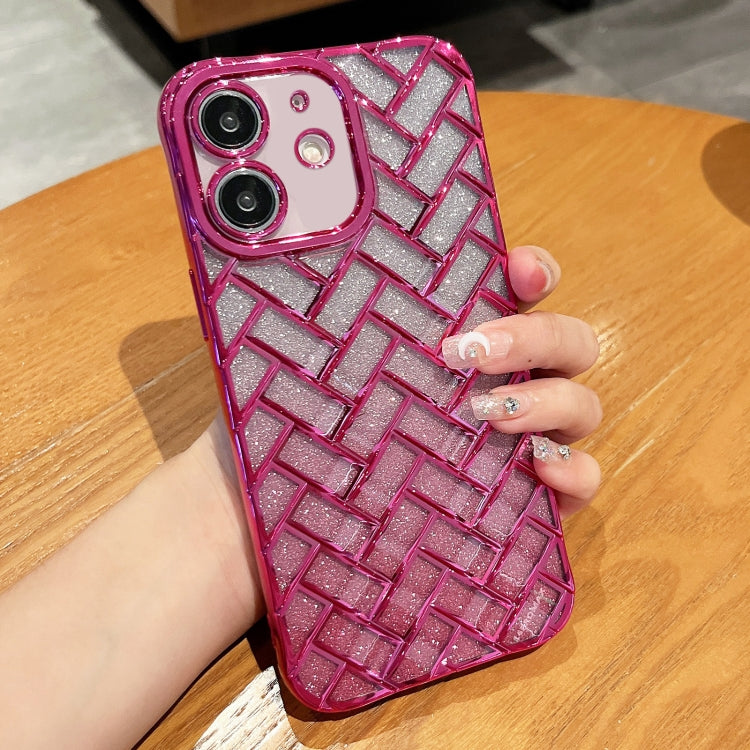 Woven Grid 3D Electroplating Laser Engraving Glitter Paper Phone Case, For iPhone 12 Pro, For iPhone 11