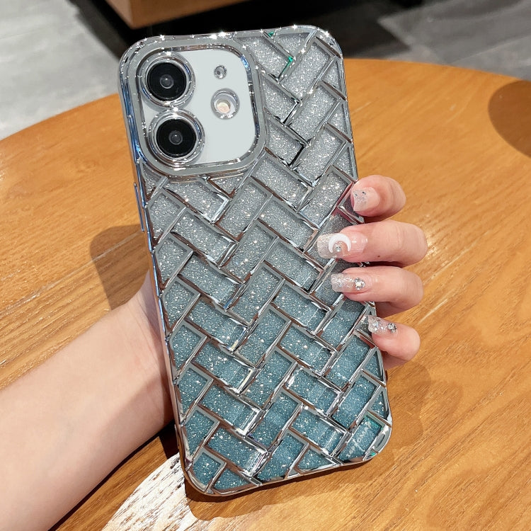 Woven Grid 3D Electroplating Laser Engraving Glitter Paper Phone Case, For iPhone 12 Pro, For iPhone 11