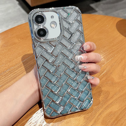 Woven Grid 3D Electroplating Laser Engraving Glitter Paper Phone Case, For iPhone 12 Pro, For iPhone 11