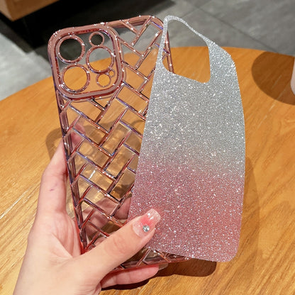 Woven Grid 3D Electroplating Laser Engraving Glitter Paper Phone Case, For iPhone 12 Pro, For iPhone 11