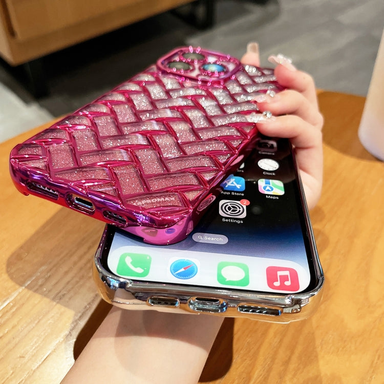 Woven Grid 3D Electroplating Laser Engraving Glitter Paper Phone Case, For iPhone 12 Pro, For iPhone 11