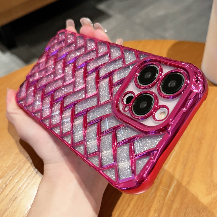 Woven Grid 3D Electroplating Laser Engraving Glitter Paper Phone Case, For iPhone 12 Pro, For iPhone 11
