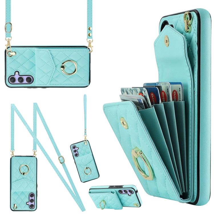 Rhombic Texture Card Bag Phone Case with Long Lanyard