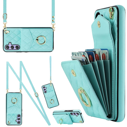 Rhombic Texture Card Bag Phone Case with Long Lanyard